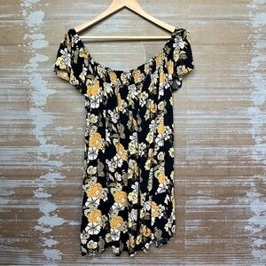 NATURAL LIFE Black Floral Off-Shoulder Mini Dress with Yellow & White Blooms